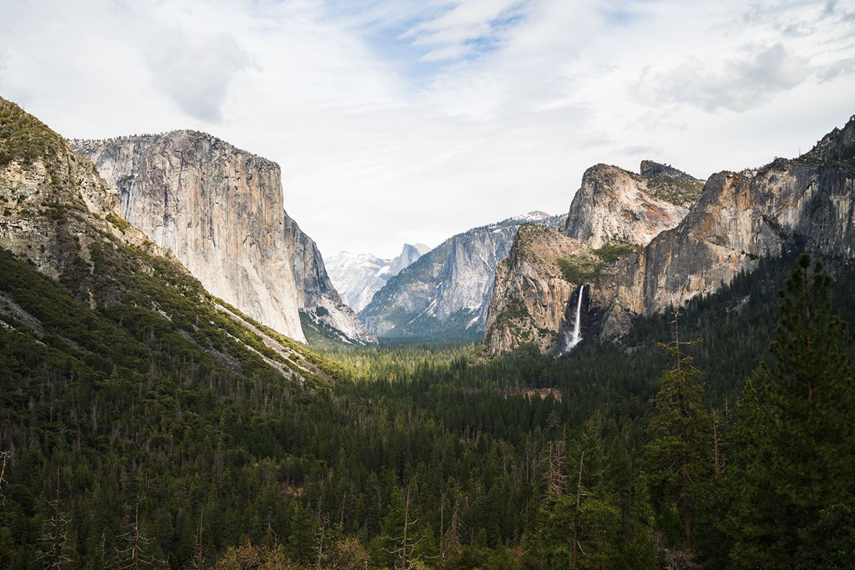 Yosemite Valley from Tunnel View: El Capitan, Bridalveil Fall and Half Dome, California